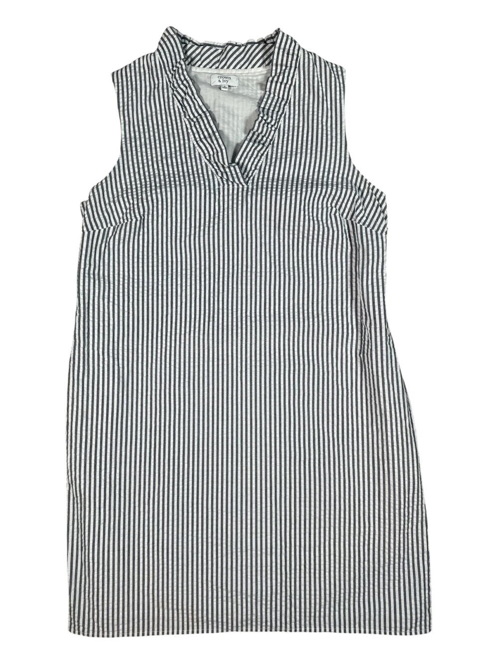 Crown & Ivy A-Line Seersucker Dress Grey & White Striped Size 8